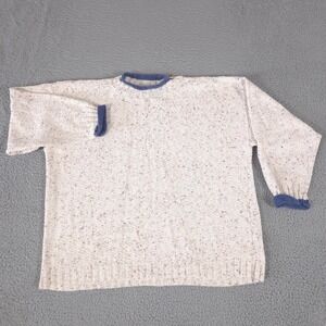VINTAGE Sweater Loft Sweater Women 2X Cream Confetti Flecked Cotton Knit 90s